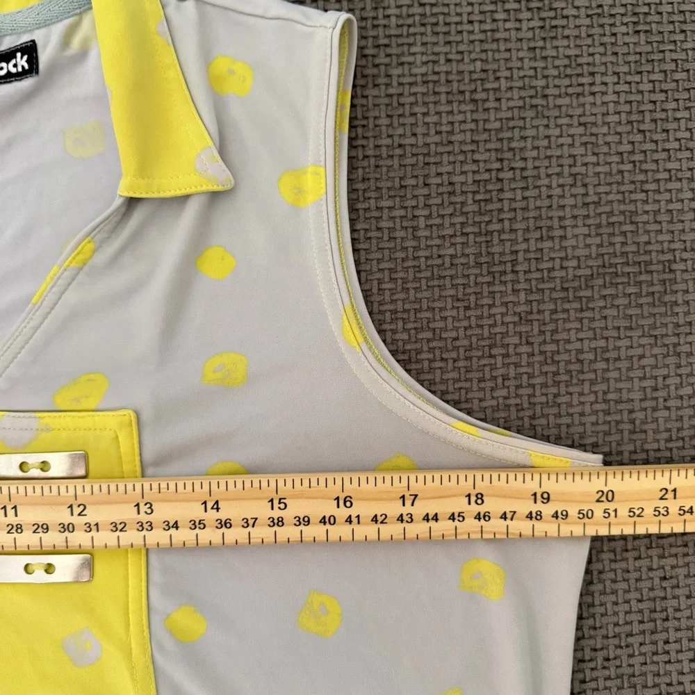 Jamie Sadock Polka Dot Maximalist Sleeveless Golf Top Yellow Grey M Athletic